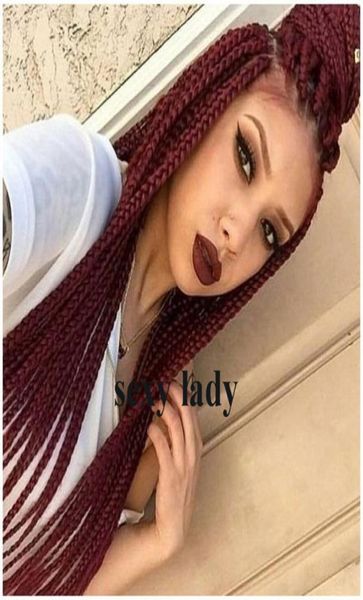 

30inches long synthetic micro braided lace front wigs heat resistant fiber full braids brazilian african american women wigs with 2708212, Black