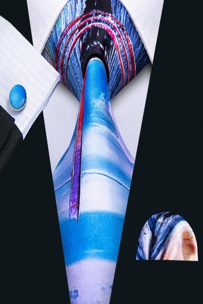 

purple and blue multicolor seascape color menstie with cuffs and handkerchief wedding casual party necktie ing n5103272216, Black;blue