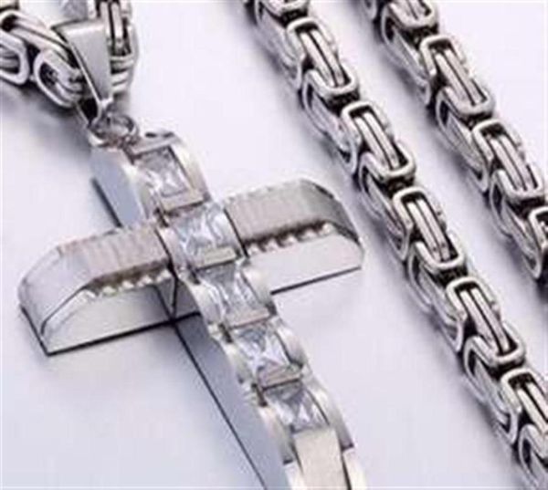 

316l stainless steel fashion jewlery byzantine box link chain necklace cross pendants for men women hip hop accessories k359021349063763, Silver