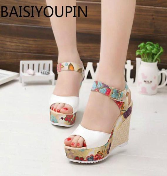 

summer fashion women fish mouth sandal female bohemian muffin hill heel shoes high platform woman wedge sandals6904902, Black