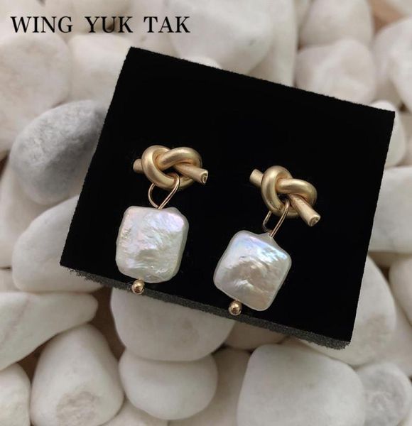 

stud wing yuk tak korea womens fashion freshwater pearls earrings vintage geometric gold color small 20213553071, Golden;silver