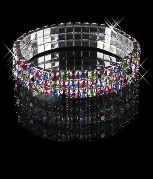 

cute colorful bracelet bling bling 3 row multicolor rhinestone bracelets stretch bangle prom evening wedding party jewelry bridal9165294, White