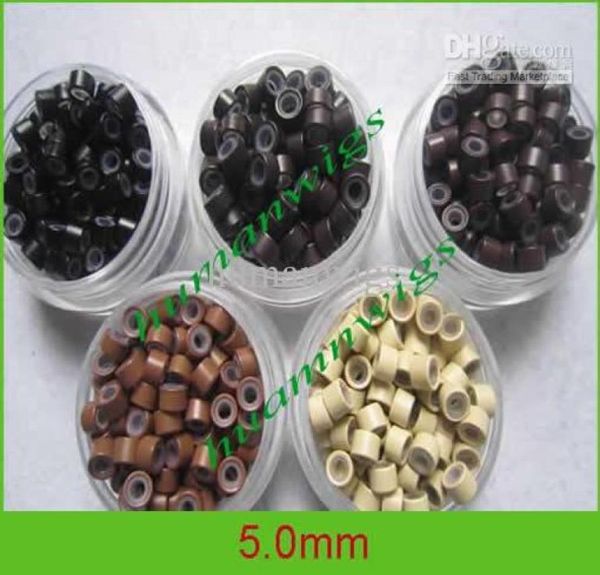 

50mm silicone micro ring links for hair extensionshair extension tools5 color mixed10000pcslot2202843, Black