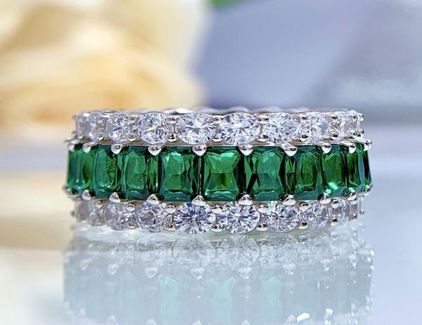

fashion s925 silver cubic zirconia wedding ring emerald color inlaid gem ring women2407121, Slivery;golden