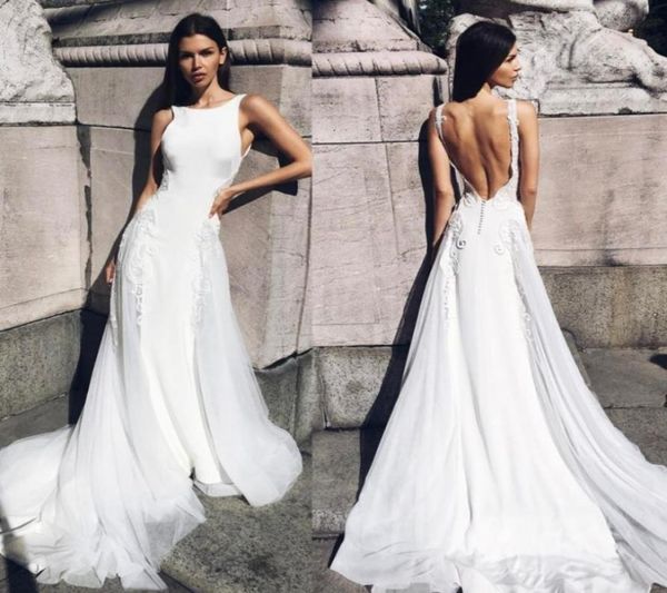 

a line vintage wedding dresses jewel neck appliques bridal gowns sweep train backless custom made wedding gown6809926, White