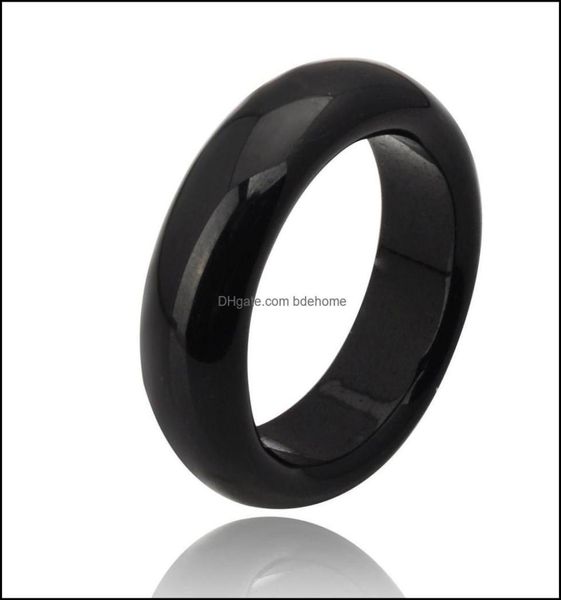 

band rings fashion natural black agate jade crystal gemstone jewelry engagement wedding rings for women and men bdehome dhdjp5530511, Silver