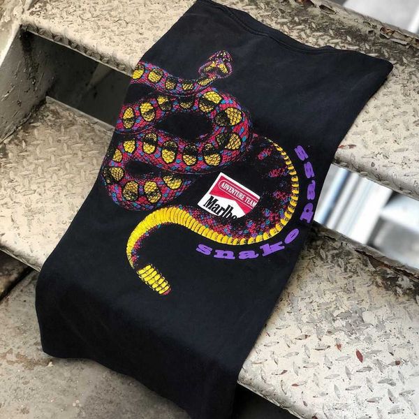 

vibe style american t-shirt 3d snake print short sleeved with round neck european and amikaki trendy brand super hot, White;black