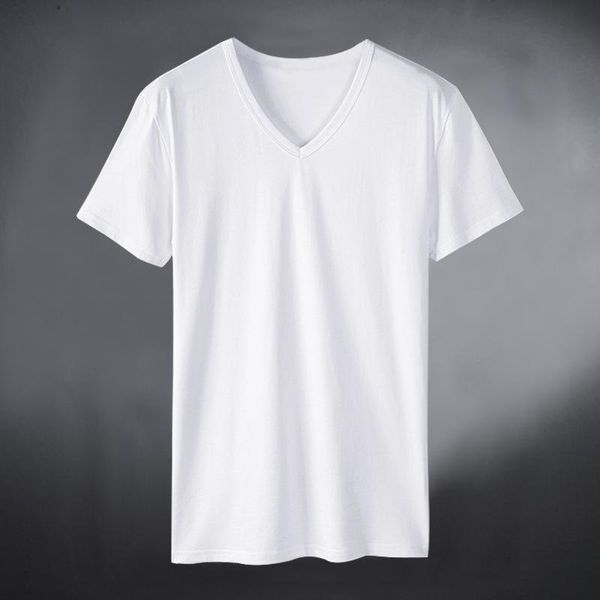 

t-shirt men's vneck tshirt casual breathable short sleeve tidy solid spot, White