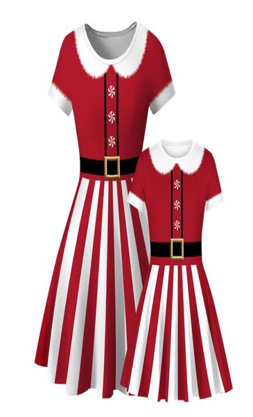 

new popular christmas red and white stripes european and american digital printing mother daughter tshirt dress fashion dress3787486, Blue