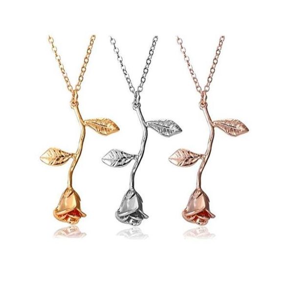 

rose pendant necklace jewelry sterling silver retro 3d leaf valentine039s day women039s birthday vintage15061575901682