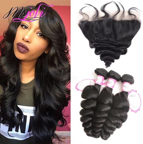 

9a brazilian loose wave virgin human hair bundles with frontal 13x4 ear to ear lace closure with bundles remy body wave silky stra8150158, Black;brown