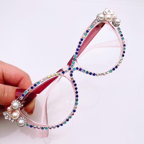 

selling diamond and pearls decorative clear lenses eyeglass butterfly frame luxury sparkling gorgeous gift glass anti-blue vocation party 4, White;black