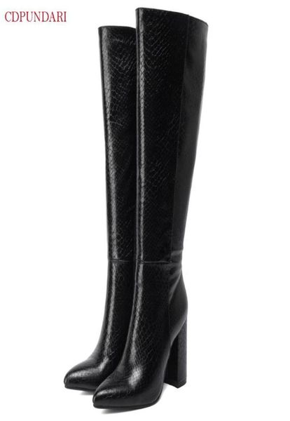 

black pointed toe knee high boots women high heels boots ladies autumn winter long botas invierno mujer7431068
