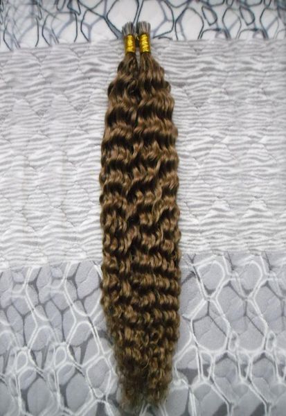 

new nail i tip hair extensions human brazilian curly wave keratin stick tip hair extensions 100s capsule is pure natural human hai7841480, Black