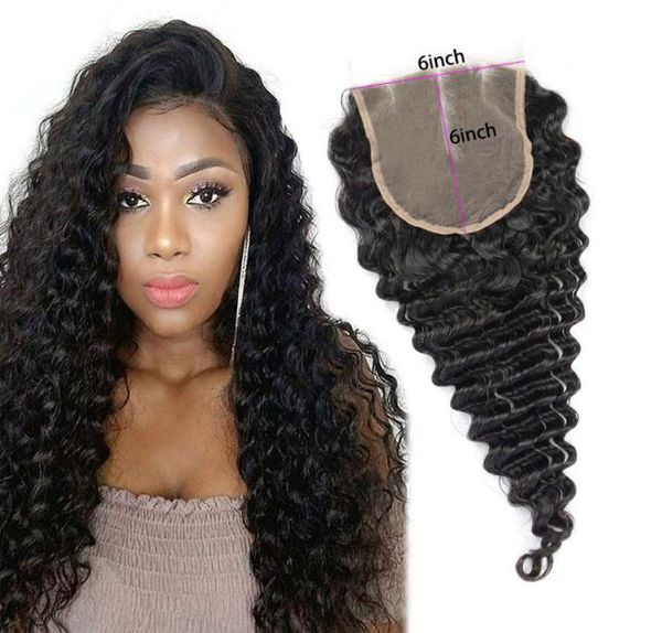 

indian raw virgin hair six by six lace closure 820inch natural color whole 6x6 lace closure deep wave curly closures with9876233, Black;brown