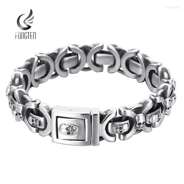 

charm bracelets fongten vintage stainless steel bracelet for men punk skull silver color link chain men's wrist shiny jewellery, Golden;silver