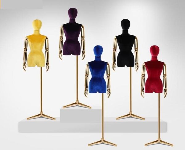 

fashion female head upper half body fabric cover mannequin with electroplate manipulator arms for scarf hat wigs jewelry displa6390707, White