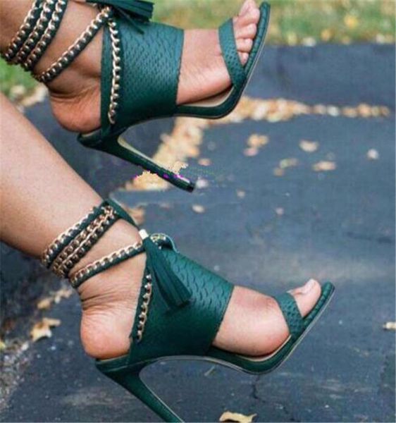 

new design women fashion open toe pattern leather gold chains gladiator sandals super high heel laceup sandals dress shoes2208477, Black
