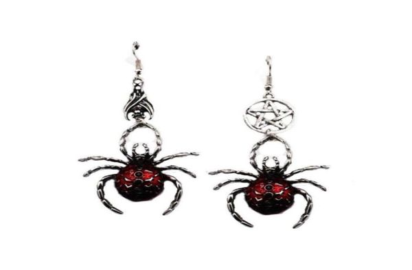 

red spider dangle earrings for women men punk bat stars halloween drop earring gift ancient silver color whole jewelry7783095