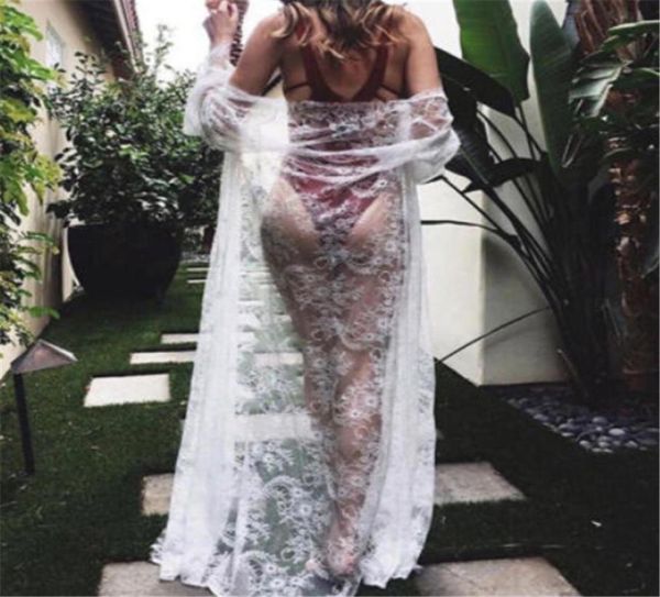 

2019 new women lace bikini coverup mesh hollow out bathing suit swimwear cover up long maxi dress cardigan swimsuit coverups7241217, Blue;gray