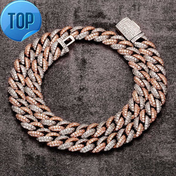 

10mm full set pink zircon cuban chain personality hip hop trendy necklace, Black