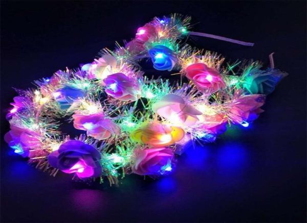 

glow wreath flower headband hair accessories adults light up led toy headbands christmas party luminous flashing hairband 315 h15483023, Slivery;white