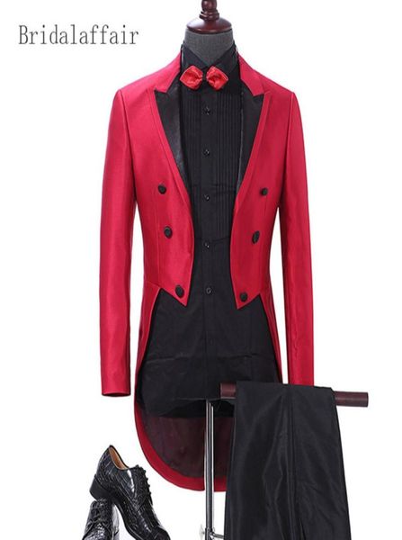 

gwenhwyfar red mens tailcoat prom wedding suits for men groom tuxedo 2pcs peaked lapel men suit morning dress jacket pants set4911164, Black;gray