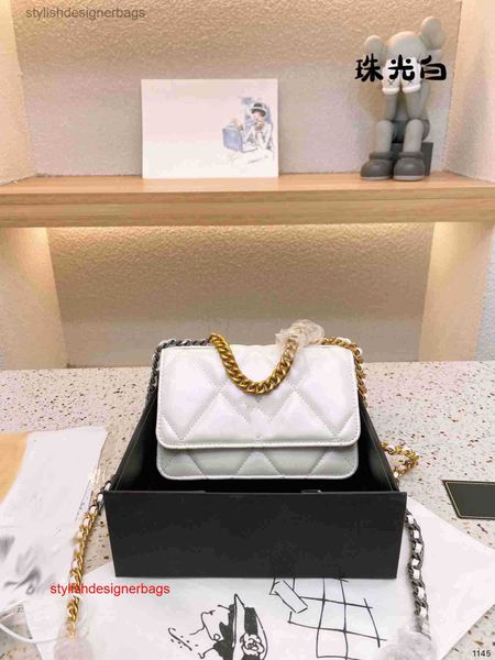 

women's shoulder bag luxury tote purse handbag message bags cluth brand classic genuine leather crossbody flap gold chain mini 19cm whi