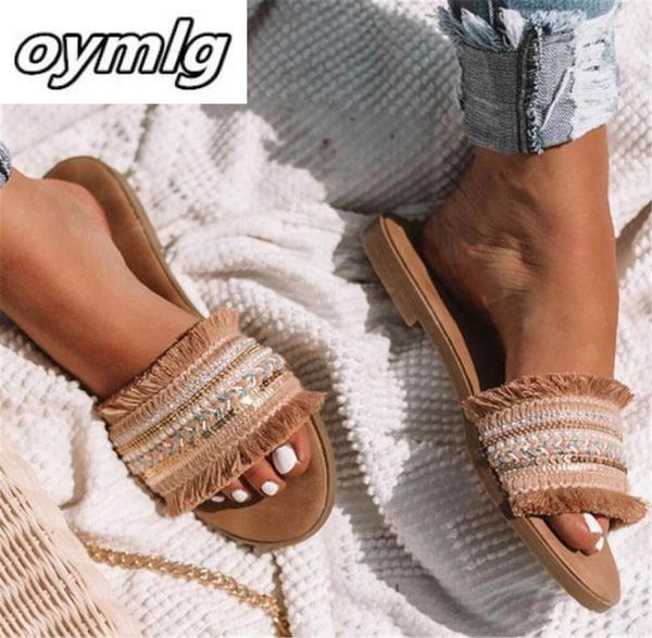 

fashion fringe female slippers large size flat with national style slides breathable leisure women shoes platform sandals7937903, Black