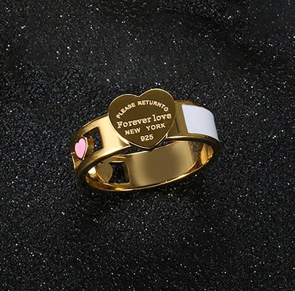 

fashion hollow colorful heart rings stainless steel big tag white shell ring for women girls female men wedding jewelry fashion ring1981 new, Silver