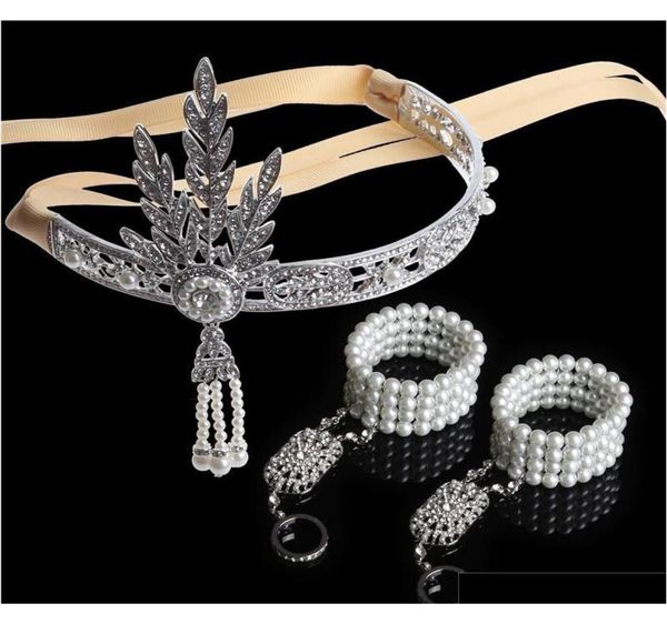 

trendy 3pcs great gatsby headband hair accessory wedding bridal tiara headpiece crystal tassels band jewelry set ql3mv7229844, Slivery;golden