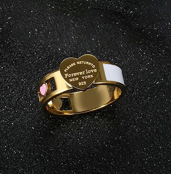 

fashion hollow colorful heart rings stainless steel big tag white shell ring for women girls female men wedding jewelry fashion ring1981, Silver
