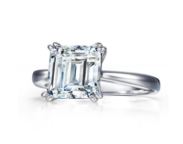 

hbp s925 sterling silver high carbon diamond emerald cutter diamond ring 3 carat square simulation wedding female1147545, Blue;gray