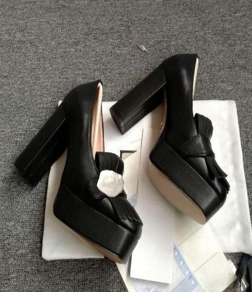 

cowhide fashion dress shoes thickheeled women039s gold high heels spring and autumn metal buckle fringed women039s highhee4449406, Black