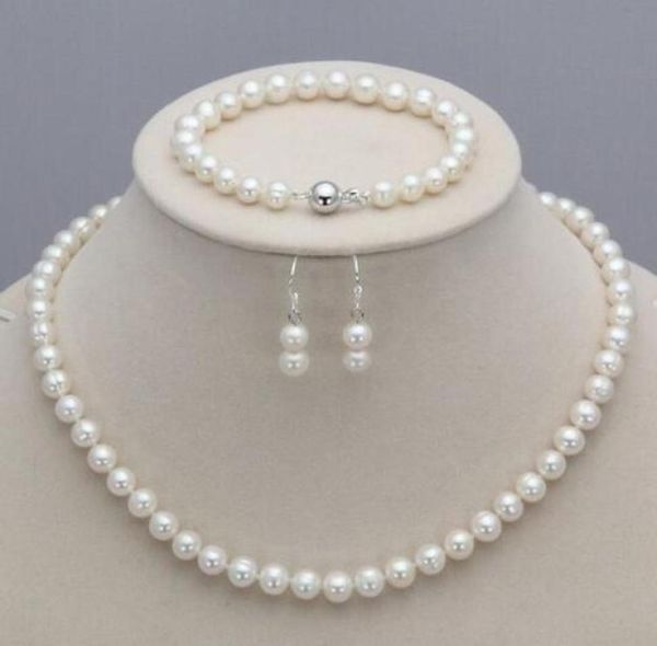 

new 78mm natural freshwater pearl necklace bracelet earrings set9668391, Silver