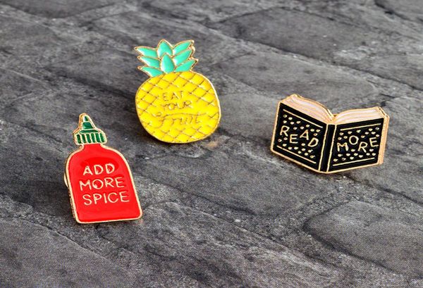 

cute small funny pineapple book enamel brooches pins for women christmas demin shirt decor brooch pin metal kawaii badge fashion j7554986, Gray