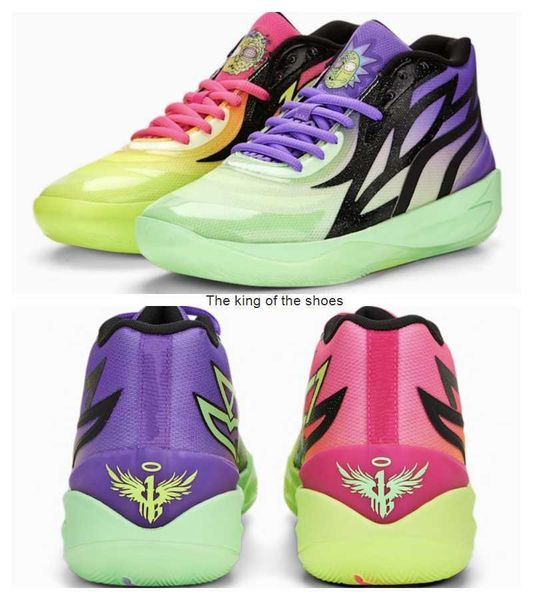 

lamelo ball mb02 rick morty men women casual shoes sales purple glimmer pink green black sport shoe trainner sneakers size 36-46