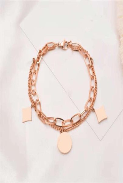 

fashion luxury female multilayer bracelet classic designer design square four leaf clover 3 colors round two layer for women cuff9319874, White