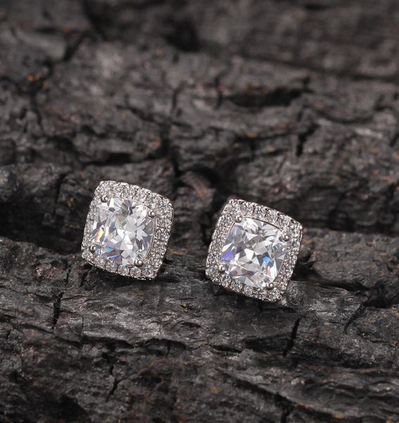 

square zircon stud earrings for men women cz earring pink silver gold colors fashion jewelry for gift9320421, Golden;silver