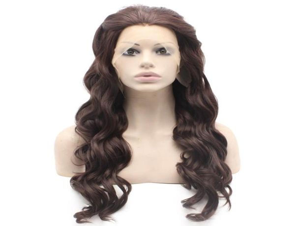 

long wavy dark auburn heat friendly natural lace front synthetic wig8699248, Black