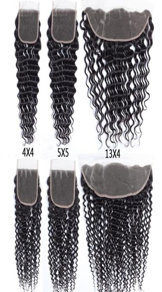 

4x4 lace closure or 5x5 lace closure or 13x4 lace frontal 100 virgin human hair body wave straight deep kinky curly yaki water we4945306, Black;brown