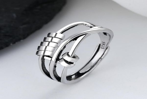 

anxiety ring adjustable opening women men fidget ring with bead worry stress relief jewelry for female stacking finger rings1991709, Silver