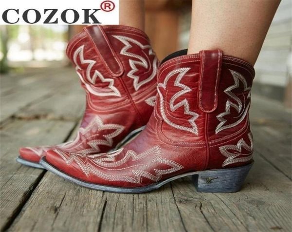 

boots autumn winter casual western cowboy ankle women snake leather cowgirl booties short cossacks botas high heels shoes 2210105645396, Black