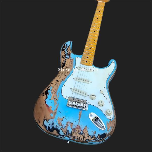 

heavy duty relic electric guitar alder body lip neck aging hardware color blue nitro paint finish stock rapid shipping