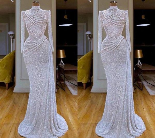 

new arrival bling bling elegant mermaid evening dresses high jewel neck sequins long sleeve sweep train formal dress evening party1861208, Black;red