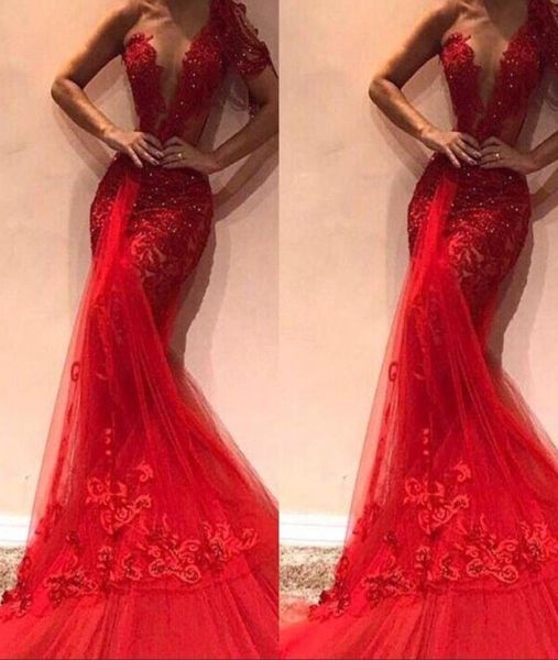 

red elegeant prom dresses one shoulder appliques beads tulle long vestidos party evening gowns wear8170727, Black