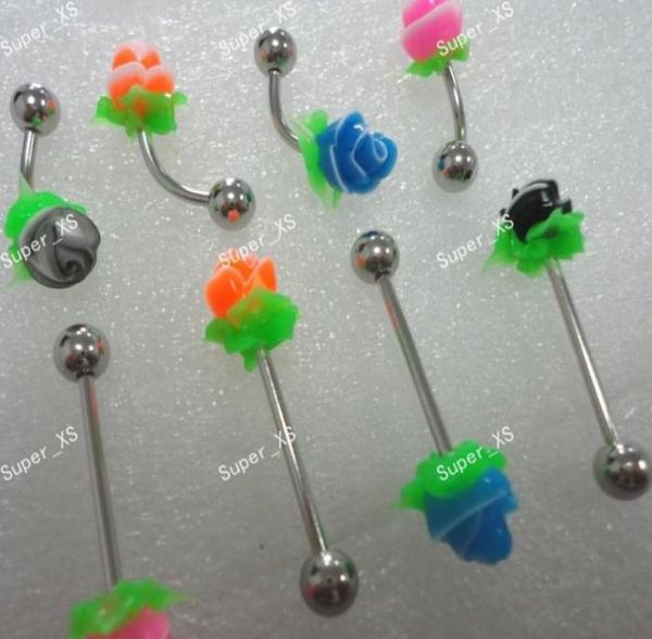 

24pcs whole silicone flower tongue bar lip belly eyebrow ear barbell plug ecoolike professional jewelry whole lr3817553114, Silver