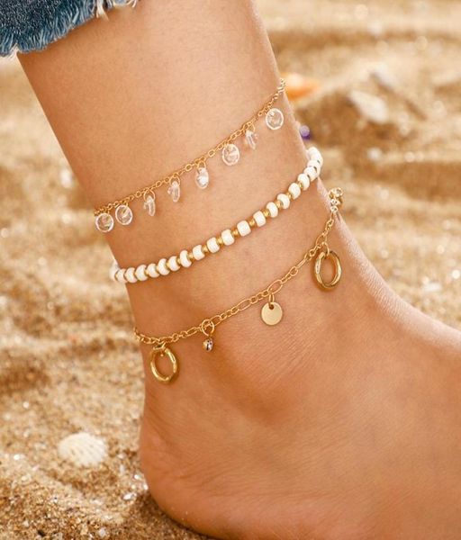 

3pcsset anklets for women foot accessories summer beach barefoot sandals bracelet ankle on the leg female jewelry gift 77 w21824364, Red;blue