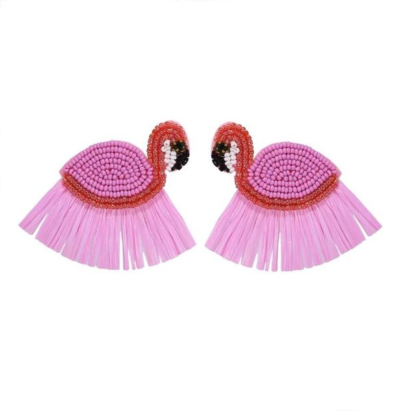 

2 styles fashion beaded colorful tassel earrings cute heart flamingoshaped statement stud earrings for women4571162, Golden
