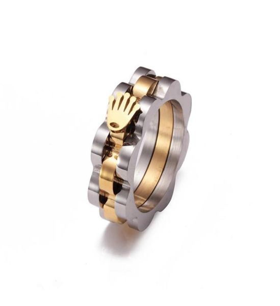 

band rings style steel gold color crown chain ring hip hop speedometer stainless man rock rap party jewellery 2211141537192, Silver